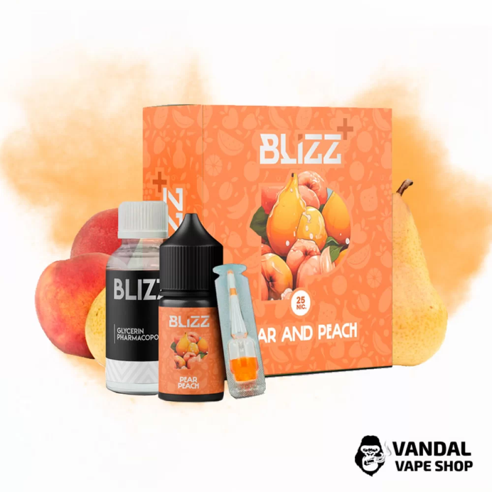 Набор для самозамеса Blizz Plus 30 мл 65 мг со вкусом груши и персика Набор для самозамеса Blizz Plus 30 мл 65 мг со вкусом груши и персика