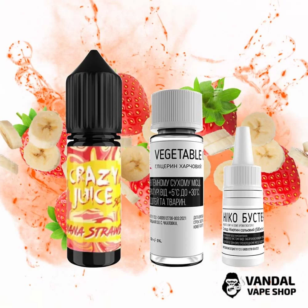 Набор для самозамеса Crazy Juice 15 мл 65 мг со вкусом банана и клубники Набор для самозамеса Crazy Juice 15 мл 65 мг со вкусом банана и клубники