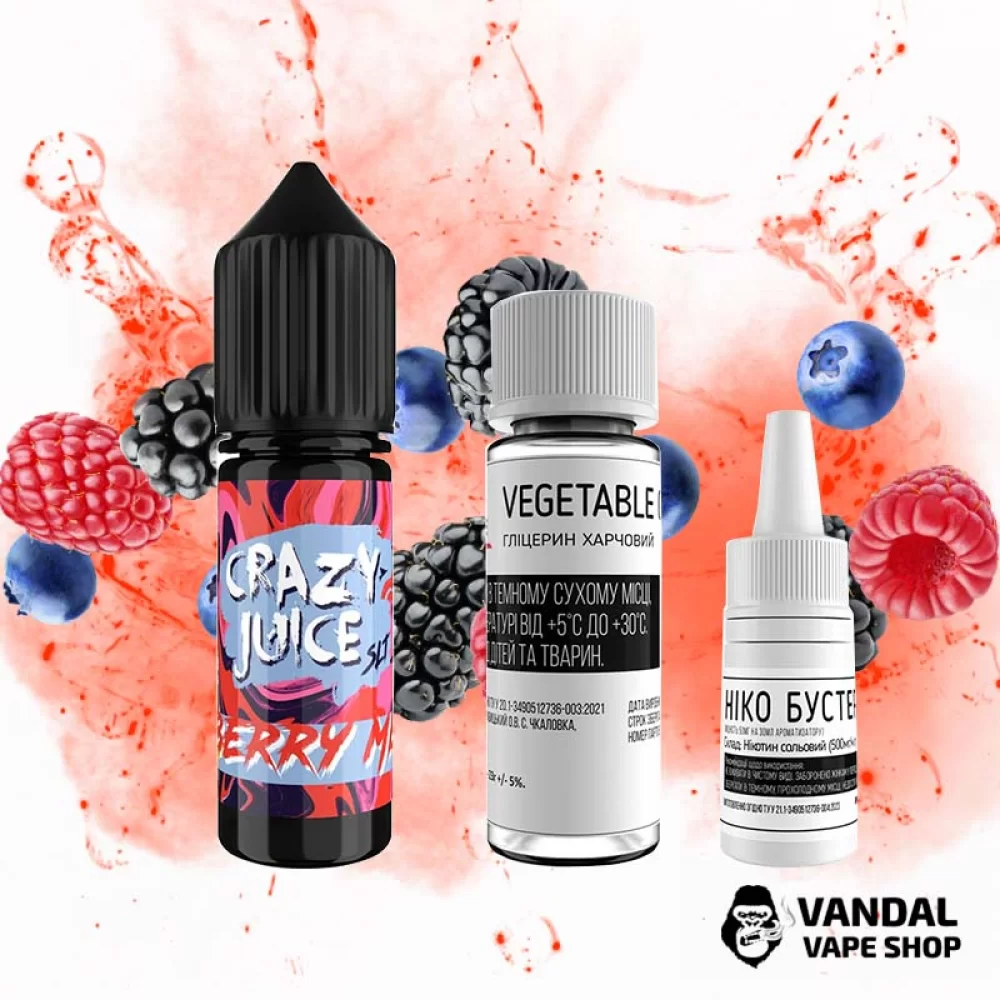 Набор для самозамеса Crazy Juice 15 мл 65 мг со вкусом ягод Набор для самозамеса Crazy Juice 15 мл 65 мг со вкусом ягод