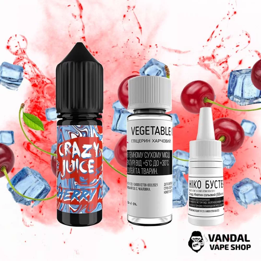 Набор для самозамеса Crazy Juice 15 мл 65 мг со вкусом вишни с холодком Набор для самозамеса Crazy Juice 15 мл 65 мг со вкусом вишни с холодком