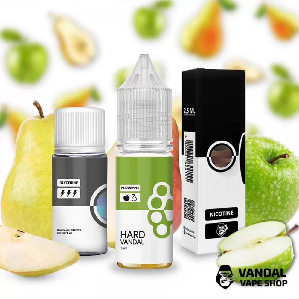 Набір для самозамісу HARD VANDAL 15 мл 65 мг зі смаком яблука і груші Набір для самозамісу HARD VANDAL 15 мл 65 мг зі смаком яблука і груші