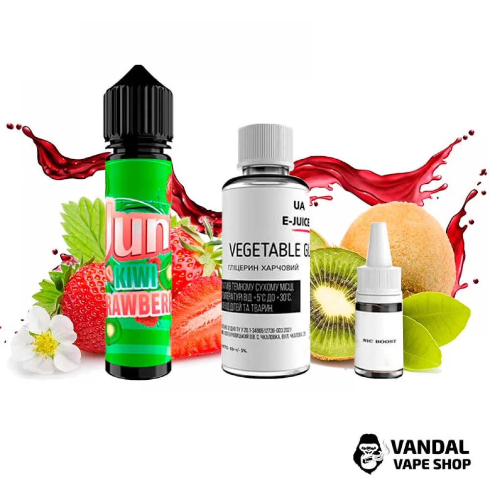 Набор для самозамеса Juni 60 мл 3 мг со вкусом клубники и киви Набор для самозамеса Juni 60 мл 3 мг со вкусом клубники и киви