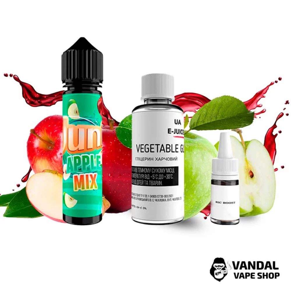 Набор для самозамеса Juni 60 мл 6 мг со вкусом двух сортов яблок Набор для самозамеса Juni 60 мл 6 мг со вкусом двух сортов яблок