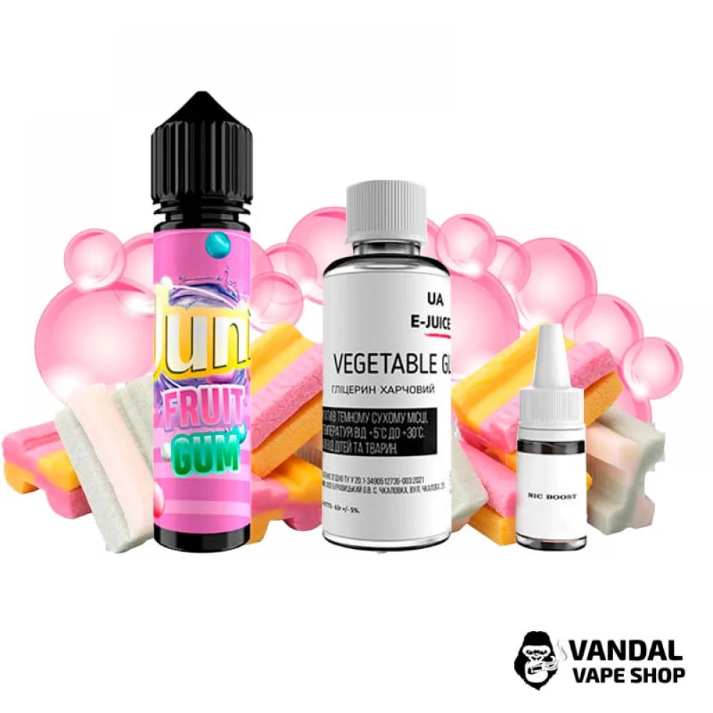 Набор для самозамеса Juni 60 мл 3 мг со вкусом жевательной резинки Набор для самозамеса Juni 60 мл 3 мг со вкусом жевательной резинки