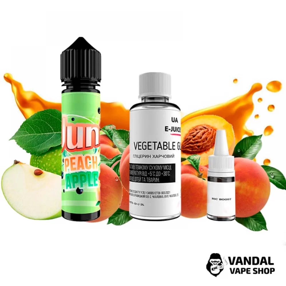 Набір для самозамісу Juni 60 мл 3 мг зі смаком персика та яблука Набір для самозамісу Juni 60 мл 3 мг зі смаком персика та яблука