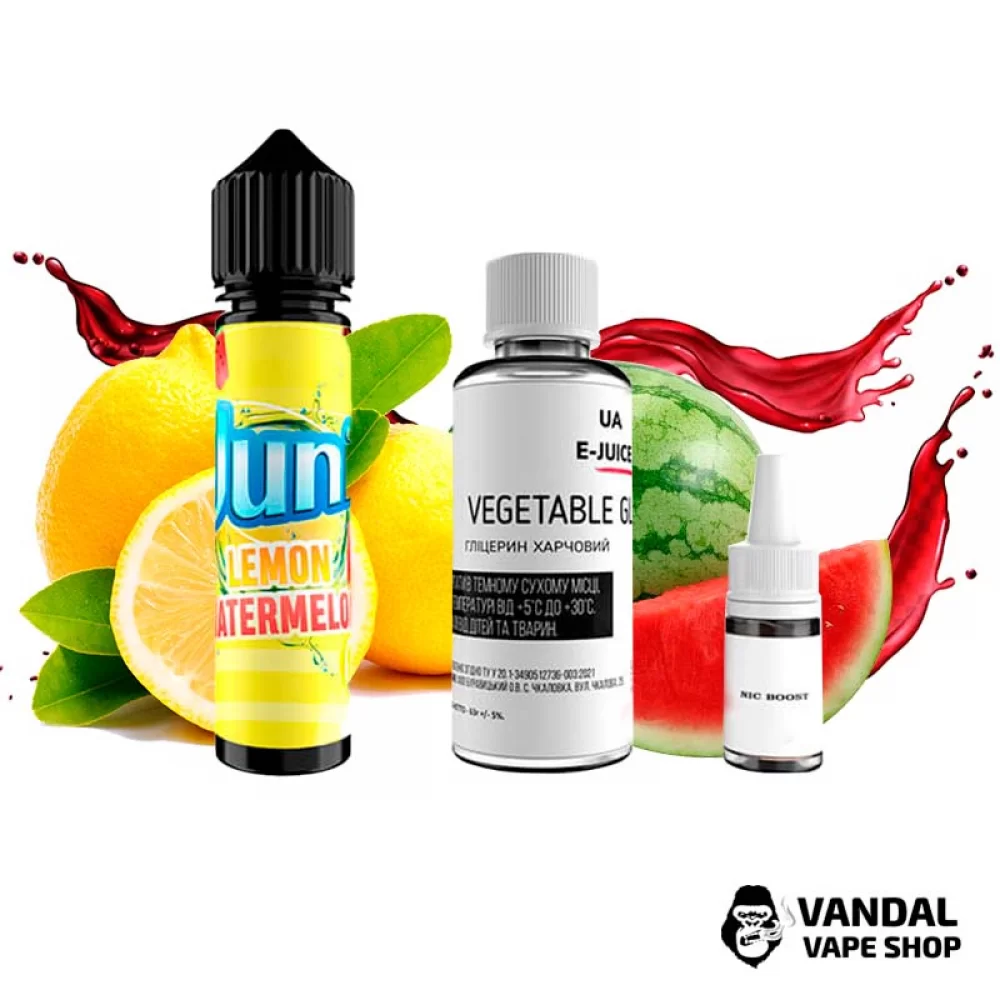 Набор для самозамеса Juni 60 мл 3 мг со вкусом лимона и арбуза Набор для самозамеса Juni 60 мл 3 мг со вкусом лимона и арбуза