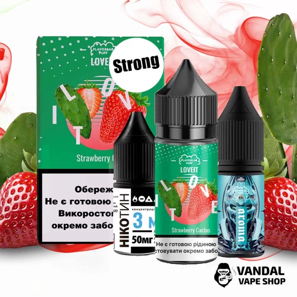 Набор для самозамеса Flavorlab Love it Strong 30 мл 50 мг со вкусом клубники и кактуса Набор для самозамеса Flavorlab Love it Strong 30 мл 50 мг со вкусом клубники и кактуса