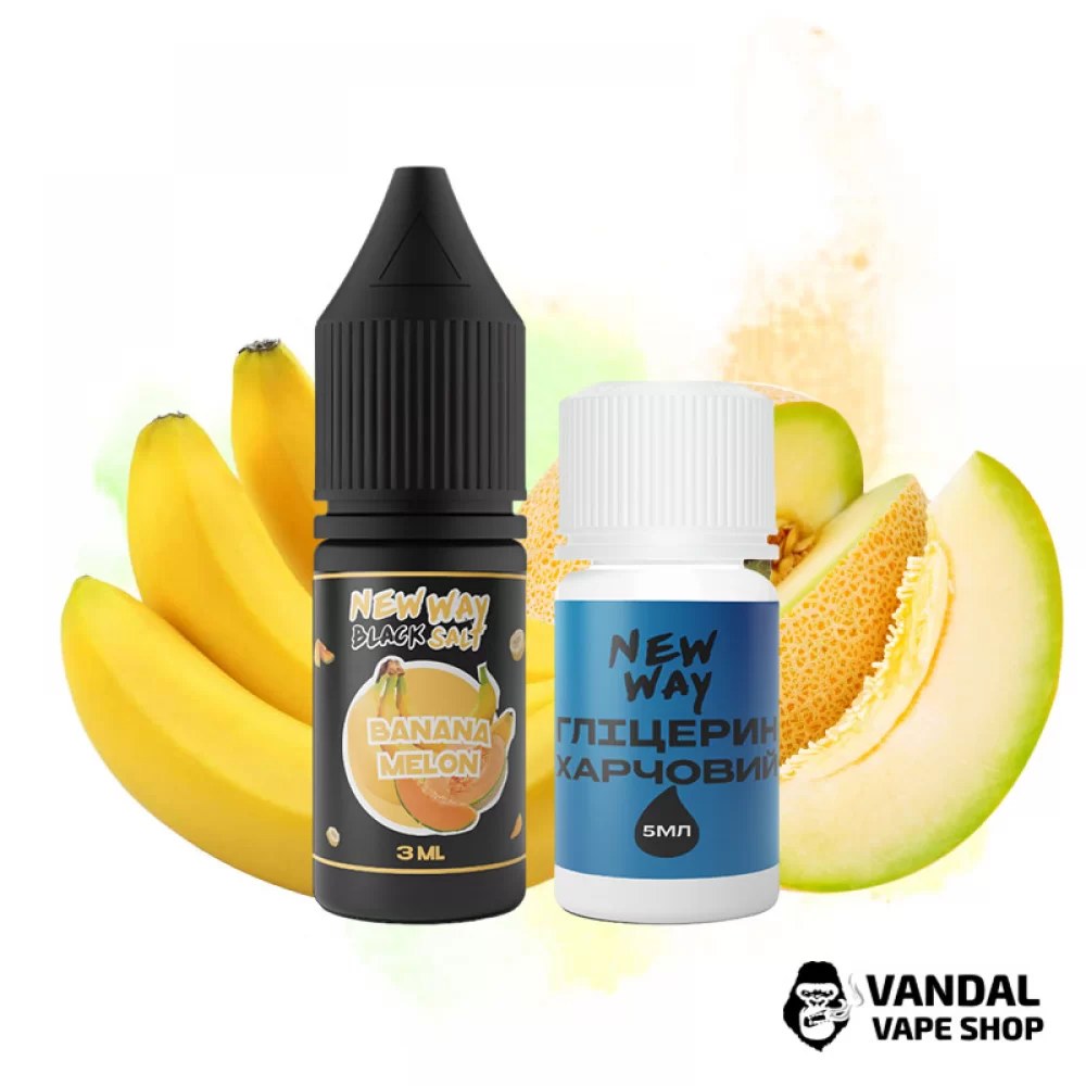 Набор для самозамеса New Way Black 10 мл 65 мг со вкусом банана и дыни Набор для самозамеса New Way Black 10 мл 65 мг со вкусом банана и дыни