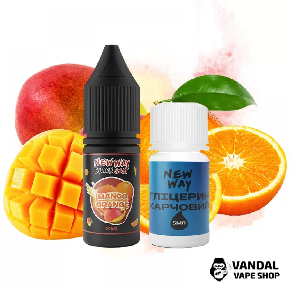 Набір для самозамісу New Way Black 10 мл 50 мг зі смаком манго і апельсина Набір для самозамісу New Way Black 10 мл 50 мг зі смаком манго і апельсина