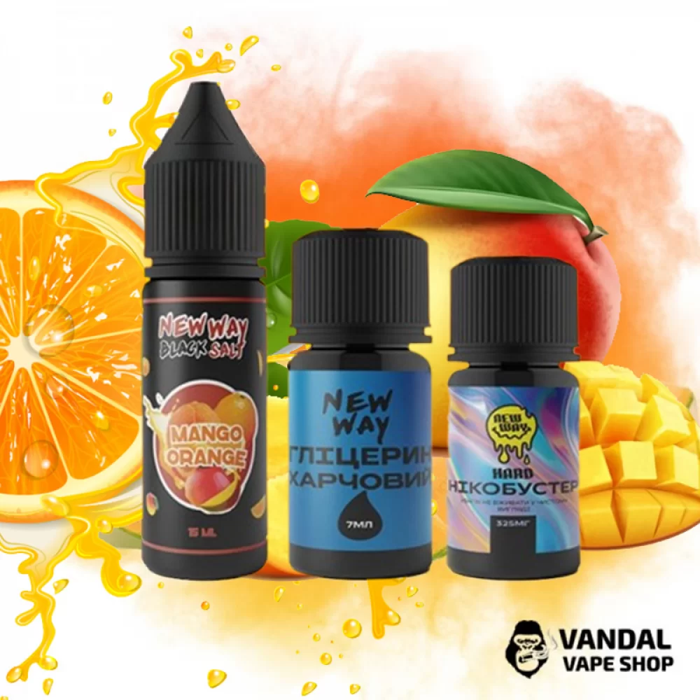 Набор для самозамеса New Way Black 15 мл 30 мг со вкусом манго и апельсина Набор для самозамеса New Way Black 15 мл 30 мг со вкусом манго и апельсина