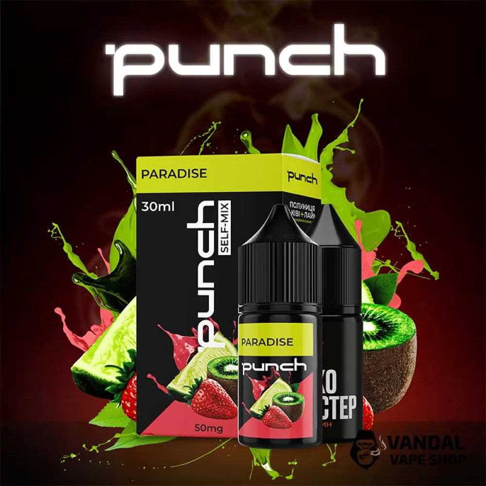 Набір для самозамісу Punch 30 мл на сольовому нікотині зі смаком полуниці, ківі та лайму Набір для самозамісу Punch 30 мл на сольовому нікотині зі смаком полуниці, ківі та лайму