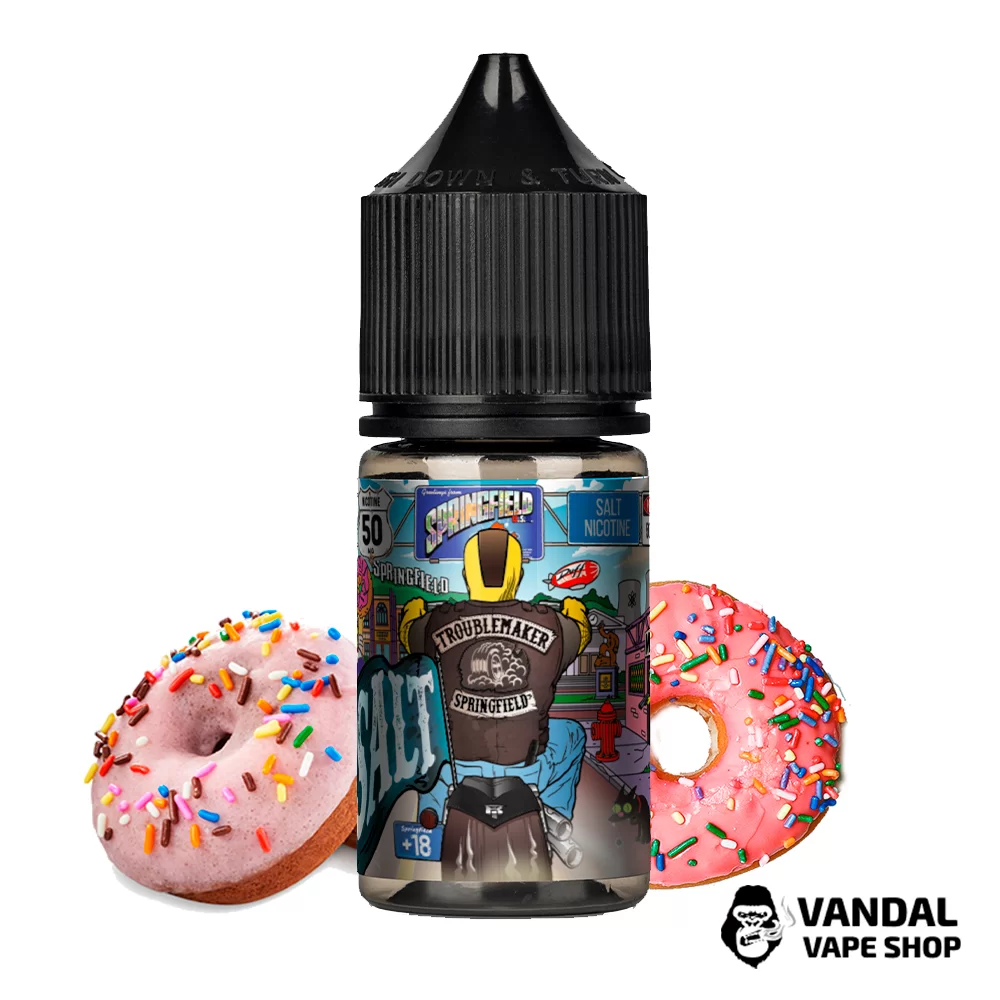 ЖИДКОСТЬ Troublemaker Salt Springfield - 30 мл, 50 мг НА СОЛЕВОМ НИКОТИНЕ со вкусом клубничного пончика ЖИДКОСТЬ Troublemaker Salt Springfield - 30 мл, 50 мг НА СОЛЕВОМ НИКОТИНЕ со вкусом клубничного пончика