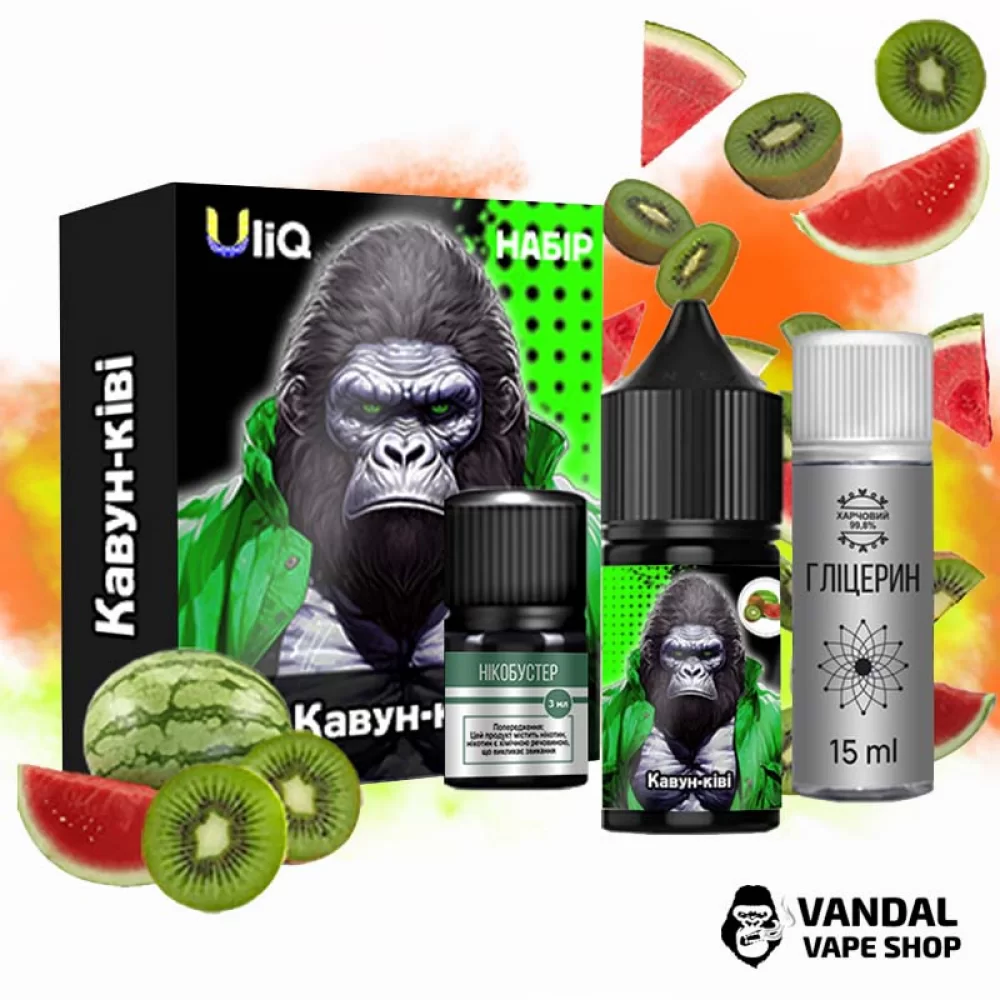 Набор для самозамеса Uliq 30 мл 50 мг со вкусом арбуза и киви Набор для самозамеса Uliq 30 мл 50 мг со вкусом арбуза и киви