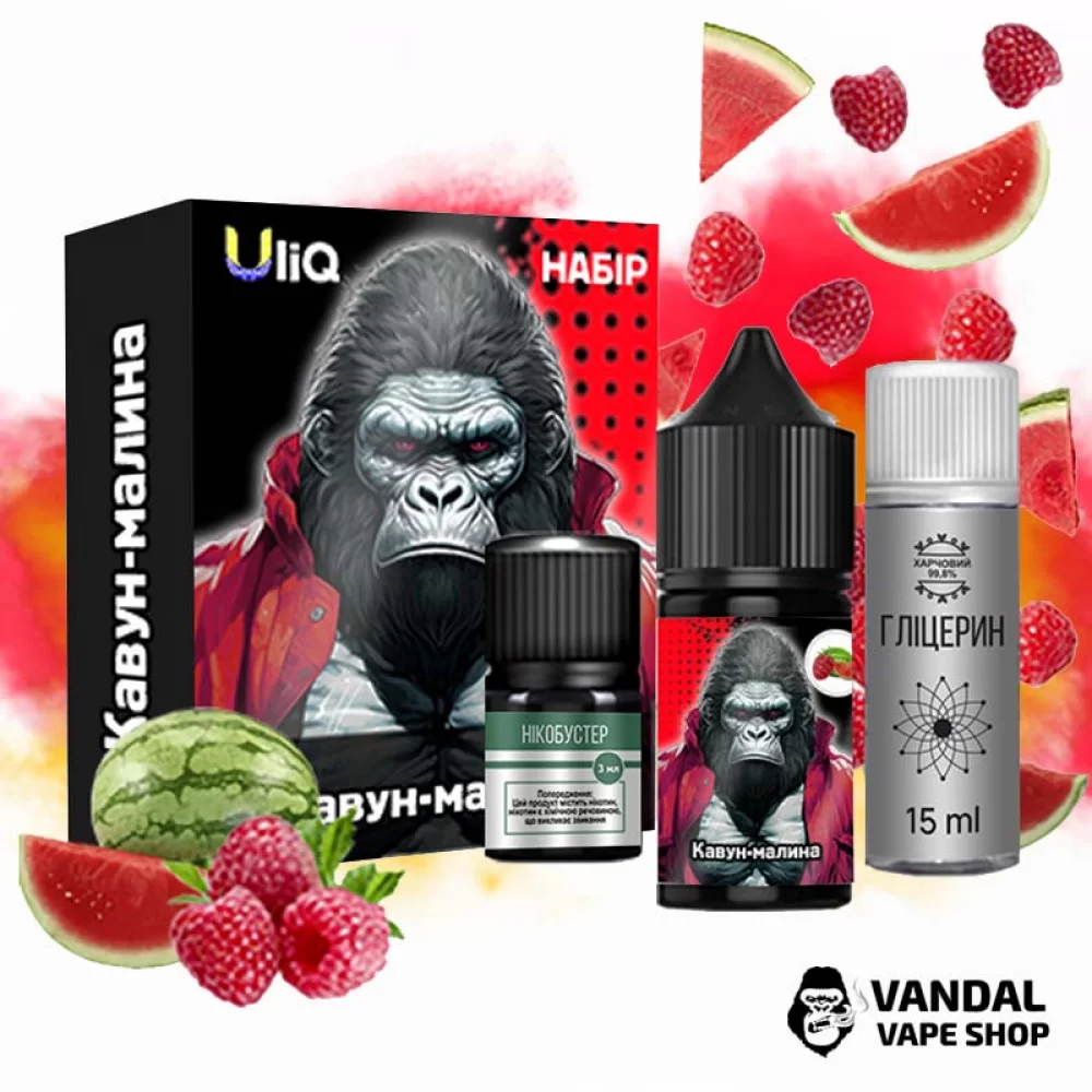 Набор для самозамеса Uliq 30 мл 50 мг со вкусом арбуза и малины Набор для самозамеса Uliq 30 мл 50 мг со вкусом арбуза и малины