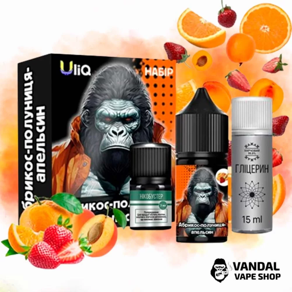 Набор для самозамеса Uliq 30 мл 50 мг со вкусом апельсина, клубники и абрикоса Набор для самозамеса Uliq 30 мл 50 мг со вкусом апельсина, клубники и абрикоса