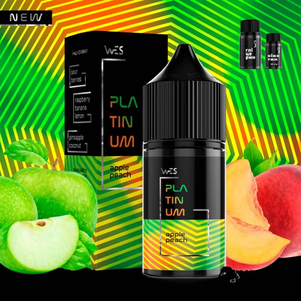 Набір для самозамісу WES Platinum 30 мл 50 мг зі смаком яблука і персика Набір для самозамісу WES Platinum 30 мл 50 мг зі смаком яблука і персика