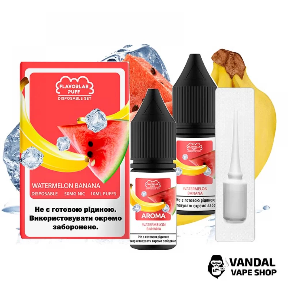 Набор для самозамеса Flavorlab Disposable Puff со вкусом арбуза и банана 10 мл 50 мг Набор для самозамеса Flavorlab Disposable Puff со вкусом арбуза и банана 10 мл 50 мг