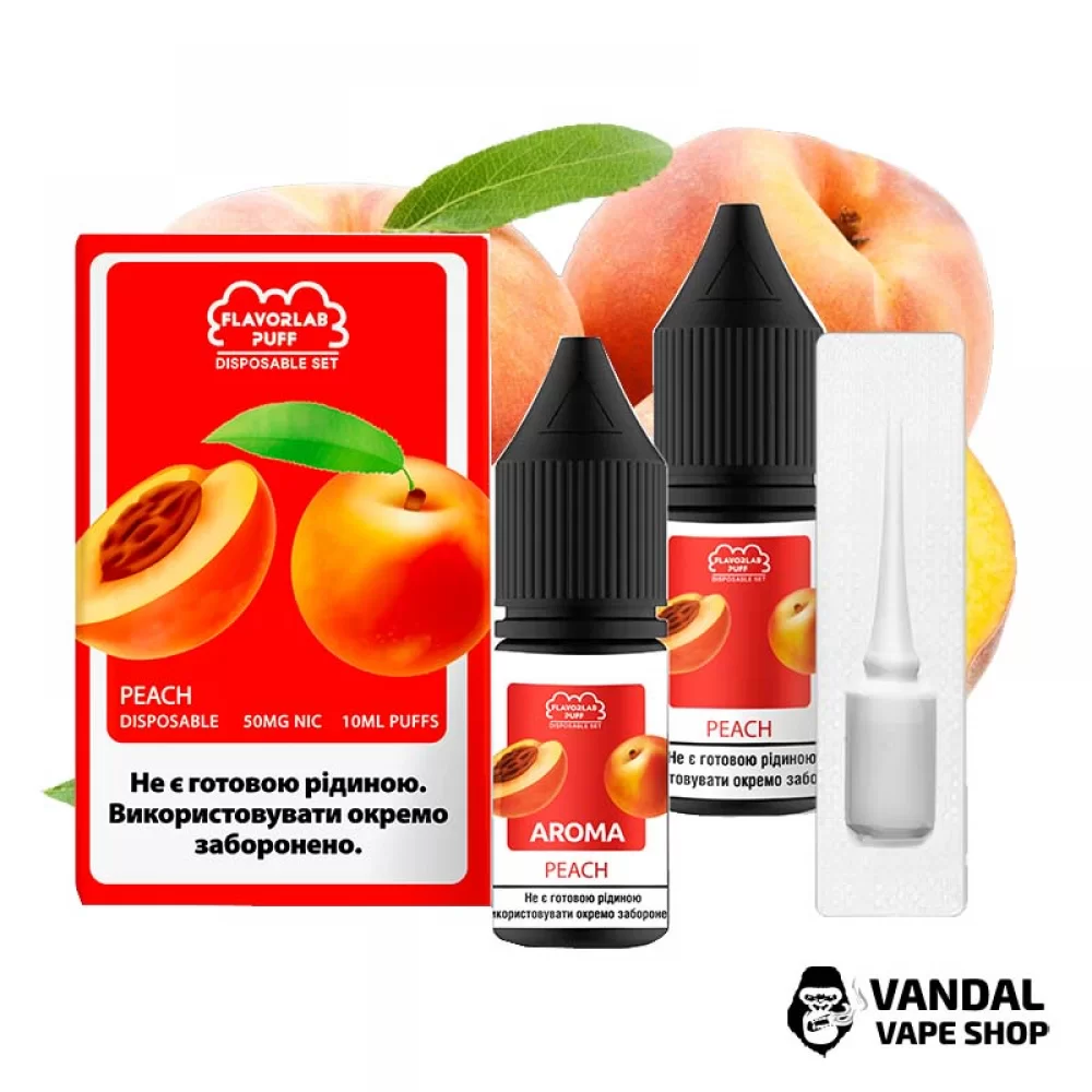 Набор для самозамеса Flavorlab Disposable Puff со вкусом персика 10 мл 50 мг Набор для самозамеса Flavorlab Disposable Puff со вкусом персика 10 мл 50 мг