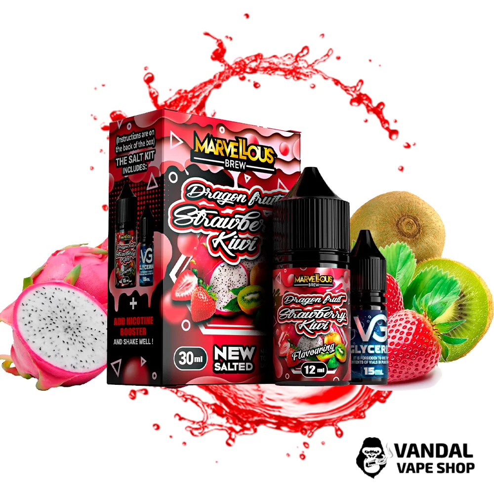 Набор для самозамеса  Marvellous Brew 30 мл 50 мл со вкусом Драгонфрут, с Киви и Клубникой Набор для самозамеса  Marvellous Brew 30 мл 50 мл со вкусом Драгонфрут, с Киви и Клубникой