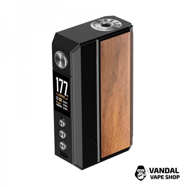 Оригінальний бокс мод VooPoo Drag 4 у чорному кольорі зі вставкою з горіхового дерева