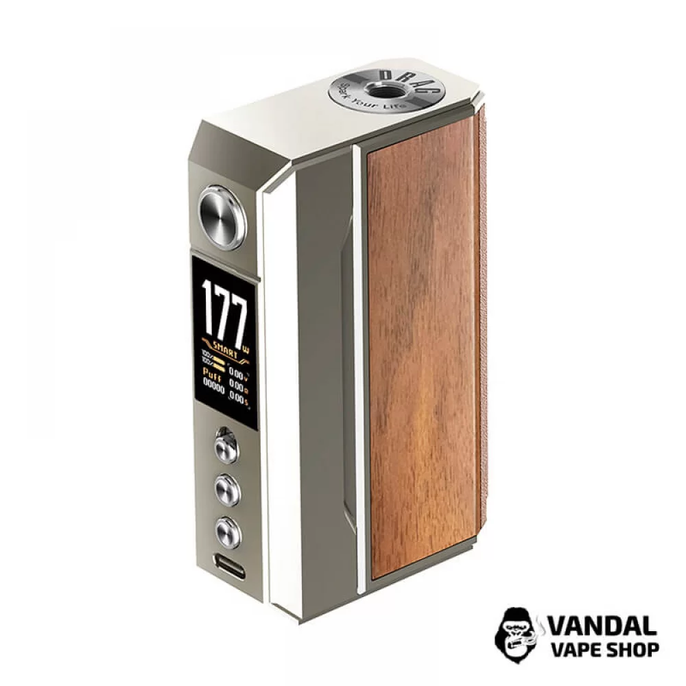 Оригінальний бокс мод VooPoo Drag 4 у блідо-золотистому кольорі зі вставкою з горіхового дерева Оригінальний бокс мод VooPoo Drag 4 у блідо-золотистому кольорі зі вставкою з горіхового дерева