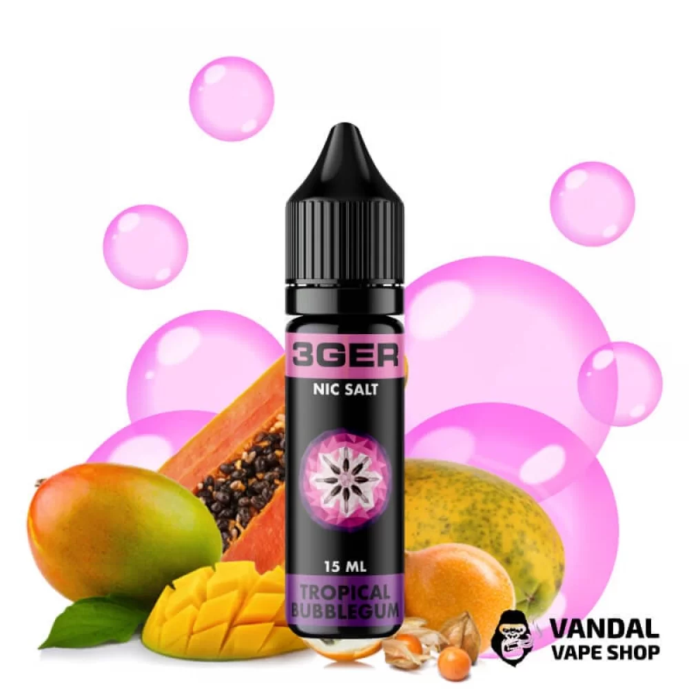 ЖИДКОСТЬ 3Ger Salt - Tropical Bubblegum 15 мл 50 мг НА СОЛЕВОМ НИКОТИНЕ СО ВКУСОМ жвачки с тропическими фруктами ЖИДКОСТЬ 3Ger Salt - Tropical Bubblegum 15 мл 50 мг НА СОЛЕВОМ НИКОТИНЕ СО ВКУСОМ жвачки с тропическими фруктами