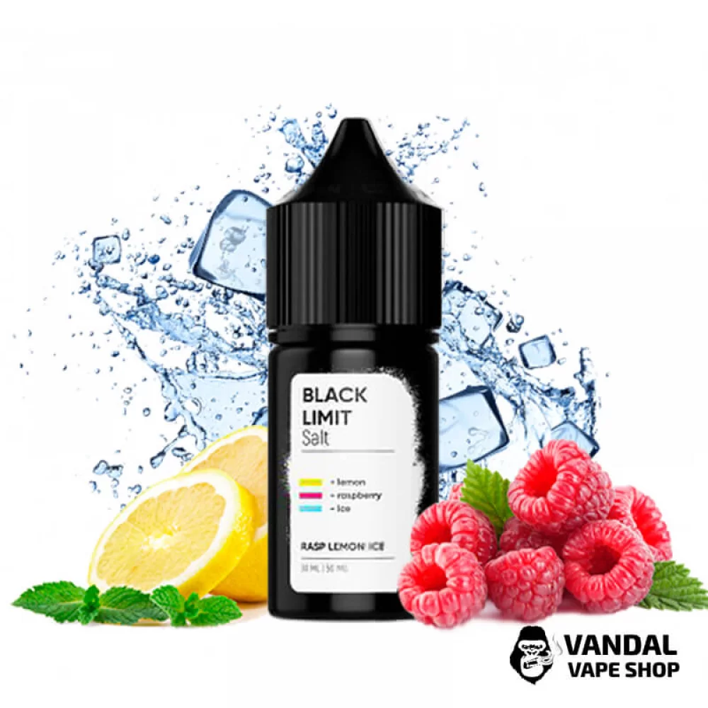 Рідина Black Limit Salt 30 мл, 30 мг на сольовому нікотині зі смаком малини та лимону з холодком Рідина Black Limit Salt 30 мл, 30 мг на сольовому нікотині зі смаком малини та лимону з холодком