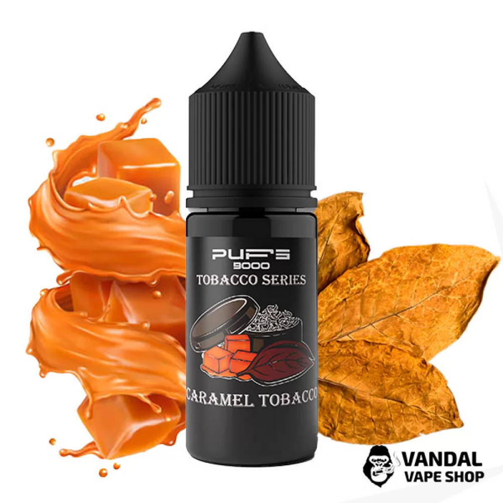 Жидкость PUFS 9000 30 мл на солевом никотине 65 мг со вкусом табака с карамелью Жидкость PUFS 9000 30 мл на солевом никотине 65 мг со вкусом табака с карамелью