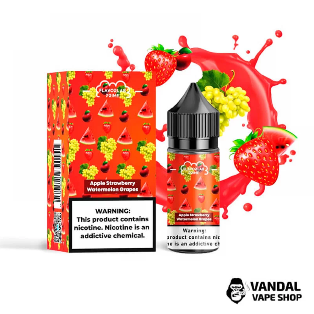 Жидкость Flavorlab Prime 30 мл 50 мг на солевом никотине со вкусом яблока, клубники, арбуза и винограда Жидкость Flavorlab Prime 30 мл 50 мг на солевом никотине со вкусом яблока, клубники, арбуза и винограда