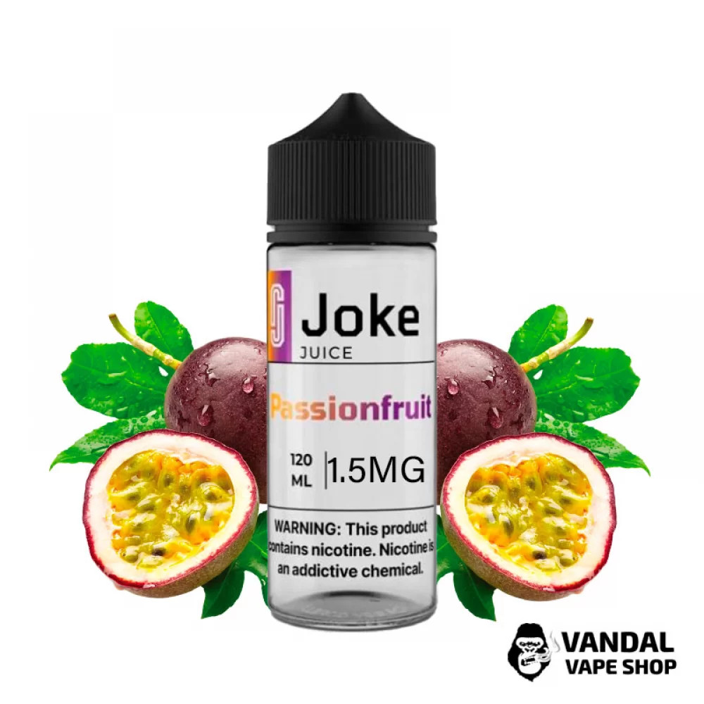 Жидкость Joke 120 мл на органическом никотине 1.5 мг со вкусом маракуи Жидкость Joke 120 мл на органическом никотине 1.5 мг со вкусом маракуи