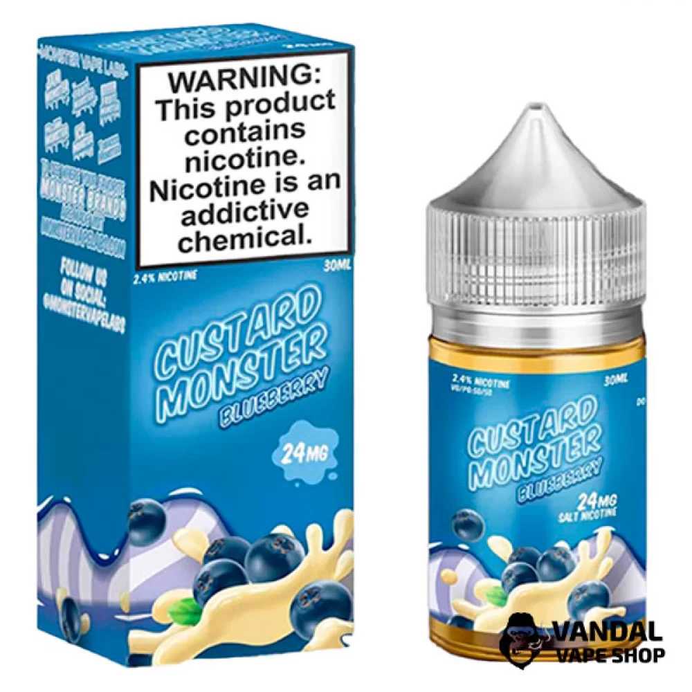 Премиальная солевая жидкость Custard Monster Salt 30 мл 48 мг со вкусом черничного заварного крема Премиальная солевая жидкость Custard Monster Salt 30 мл 48 мг со вкусом черничного заварного крема