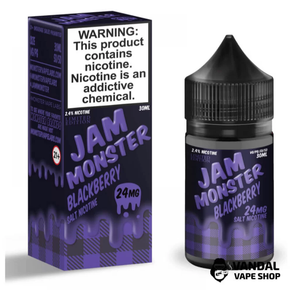 Премиальная солевая жидкость Jam Monster Salt 30 мл, 48 мг со вкусом ежевичного джема Премиальная солевая жидкость Jam Monster Salt 30 мл, 48 мг со вкусом ежевичного джема