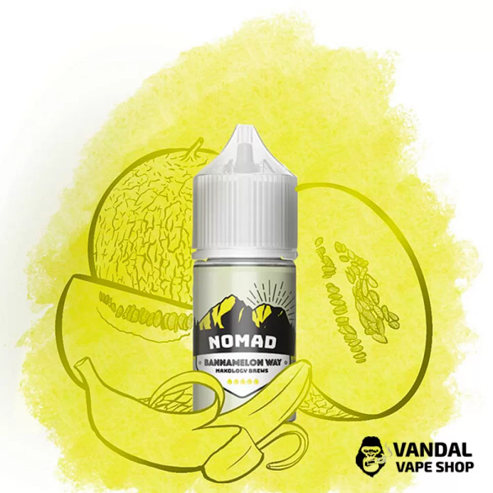 Рідина NOMAD Salt 30 мл 50 мг на сольовому нікотині зі смаком банану та дині Рідина NOMAD Salt 30 мл 50 мг на сольовому нікотині зі смаком банану та дині