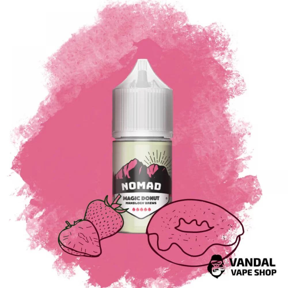 Жидкость NOMAD Salt 30 мл 50 мг на солевом никотине со вкусом клубничного пончика Жидкость NOMAD Salt 30 мл 50 мг на солевом никотине со вкусом клубничного пончика