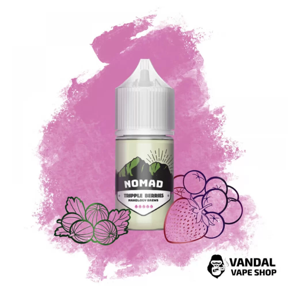 Жидкость NOMAD Salt 30 мл 50 мг на солевом никотине со вкусом клубники, черники и крыжовника Жидкость NOMAD Salt 30 мл 50 мг на солевом никотине со вкусом клубники, черники и крыжовника